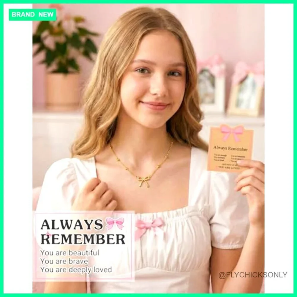 Gold Plated Bow Necklace with Beaded Chain for Girls